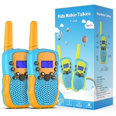 Imagen de Kearui Walkie Talkie Niños, 2 Pack para Niños 8 Canales LCD Pantalla VOX Larga Distancia 3KM, Linterna Incorporado Juguete Regalos de 3 12 años (Naranja)