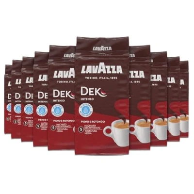 Imagen de Lavazza, Dek Intenso, Café Molido Natural, 10 x 250 g, Ideal para Cafetera Italiana, de Filtro y Francesa, con Notas Aromáticas Madera Tabaco, Arábica Robusta, Intensidad 5/10, Tueste Medio