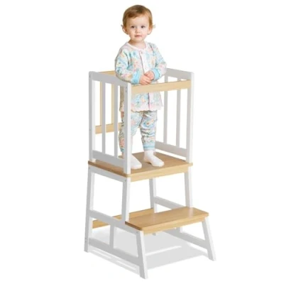 Imagen de COSYLAND Torre de Aprendizaje Montessori para Bebés Y Niños, Infantil Certificada por CPC, Estructura Antivuelco Más Estable (Blanco Claro Natural)