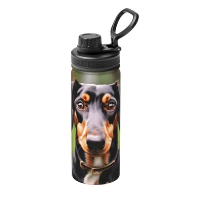 Imagen de Dachshund Weiner botella de agua deportiva aislada al vacío con estampado perros salchicha, acero inoxidable 18 onzas para gimnasio, deportes en casa