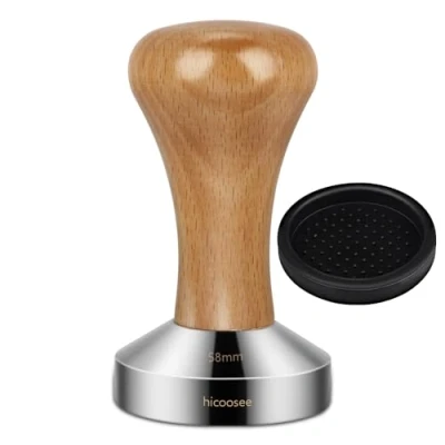 Imagen de Café Tamper, hicoosee 58mm Tamper de Acero Inoxidable para Exprés Prensador Base Plana