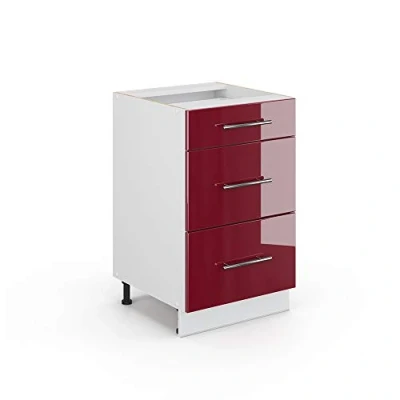 Imagen de Vicco Mueble bajo de Cocina Fame Line, Rojo Burdeos Alto Brillo/Blanco, 50 cm sin encimera