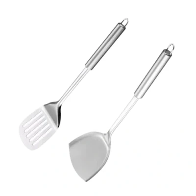 Imagen de volumoon 2 piezas Juego de Espatula Cocina Acero Inoxidable, espátula ranurada, sólida, resistente al calor, para pancakes