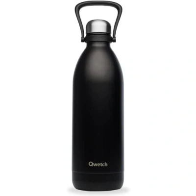 Imagen de QWETCH Botella isotérmica Titan Matt Negro 2L 48h Frío &amp; 16h Caliente Sin BPA, Impermeable de acero inoxidable con asa transporte