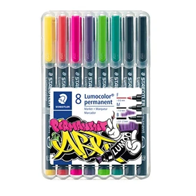 Imagen de STAEDTLER 31 S WP8 Lumocolor Permanent Art. Estuche exclusivo box con 8 rotuladores de tinta permanente, colores surtidos y diferentes anchos línea