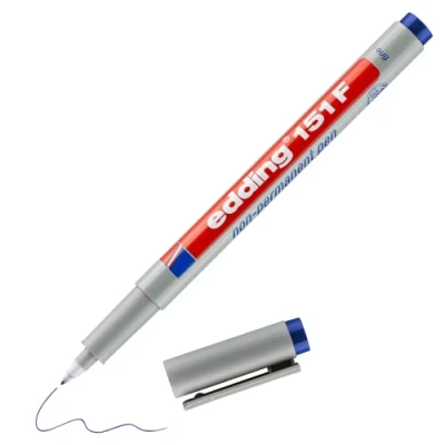 Imagen de edding 151 F rotulador no permanente azul 1 plumilla redonda de 0,6 mm para escribir sobre vidrio, láminas y superficies lisas secado rápido, se puede corregir con agua