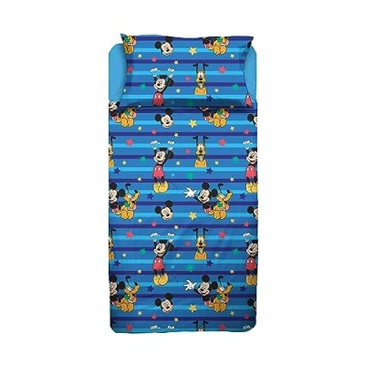 Imagen de Mickey Mouse Juego de sábanas para Cama Plaza y Media, sábana encimera, Bajera Ajustable, Funda Almohada, Azul, Disney, 100% algodón, Producto Oficial
