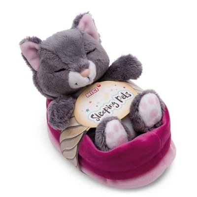 Imagen de NICI Peluche gato gris 12cm, durmiendo en la cesta para abrazar y amar Producido sosteniblemente a partir de materiales reciclados 49746