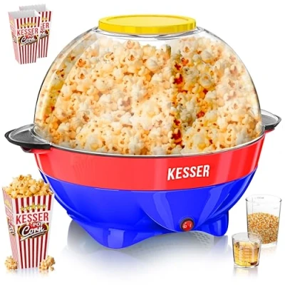 Imagen de KESSER® Máquina de palomitas maíz grande 800 W Autómata 5,5 l capacidad con revestimiento antiadherente, tapa y tazón servicio para aceite, mantequilla superficie
