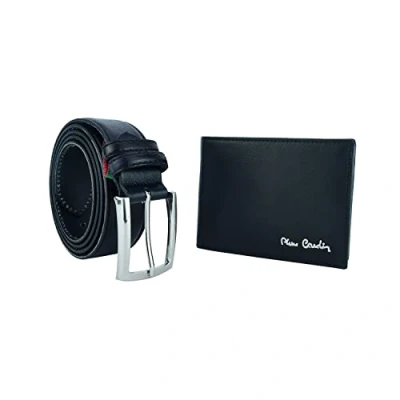 Imagen de Pierre Cardin Caja de regalo para hombre, cartera con protección RFID y cinturón piel auténtica, Negro , Cintura 125 cm (taglia 54 56)