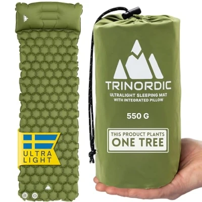 Imagen de TRINORDIC Colchón de Camping Ultraligero Inflable con Almohada Aire Individual, Equipo Duradero Verde Bosque