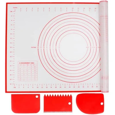 Imagen de Alyvisun Tapete de Silicona para Amasar con 3 Raspador, 60 x 40 cm Horno Reutilizable Antiadherente Cocina Accesorios Repostería, Hornear, Galletas (Rojo)