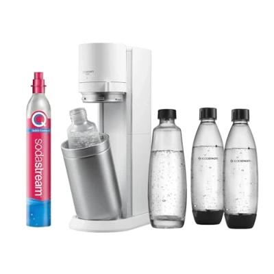Imagen de SodaStream Aireador de agua Duo con cilindro CO2, 2 botellas cristal y plástico aptas para lavavajillas 1 l, color blanco, altura: 44 cm