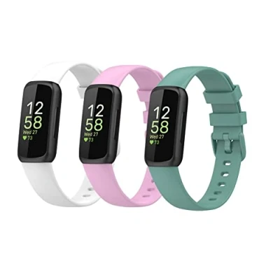 Imagen de Waekethy Correas para Fitbit Inspire 3, Silicona relojes Repuesto Pulsera Compatible con 3 (S, Blanco+Morado+Verde)