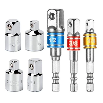Imagen de Newder Adaptador para Llave de Carraca, Juego 4 Pzas adaptadores 1/4&quot; 3/8&quot; 1/2&quot; +Set con 3 piezas Hexagon Color Aluminio Socket Wrench 1/4, 1/2, 3/8