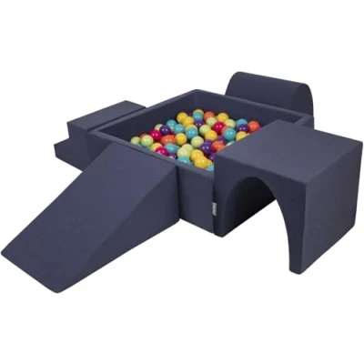 Imagen de KiddyMoon Parque Infantil De Espuma con Cuadrada Piscina Bolas (200 Bolas) para Niños, Azul Marino:Verdeclr/Amari/Turq/Naran/Rosaos/Morad
