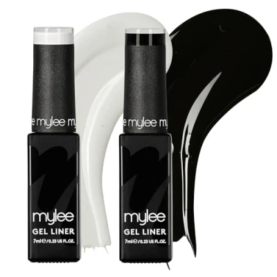 Imagen de Mylee Set de Esmalte Uñas Semipermanente Liner Gel 2x7ml [Monochrome Canvas] Pincel Nail Art Incorporado, Manicura Pedicura UV/LED, Uso Profesional y Doméstico, Larga Duración Fácil Aplicar