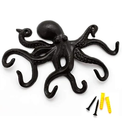 Imagen de ChasBete Colgador Pared de Pulpo, Gancho Hierro Rústico, Percha con 6 Tentáculos 22cm Negro