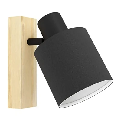 Imagen de Eglo lámpara de pared BatallaS, 1 llama, escandal, foco madera, textiles y metal, sala estar en la naturaleza, negro, blanco, dormitorio, lugar E27