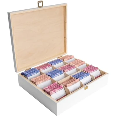 Imagen de Creative DECO Grande Caja para Té Bolsita Madera Blanca Infusiones 12 Compartimentos 29 x 25 7,5 cm Varias Medidas con Tapa y Cerradura Decoupage, Decoración Almacenaje Navidad