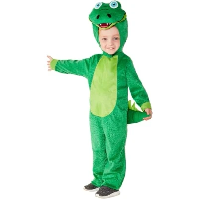 Imagen de Smiffys Disfraz de cocodrilo para niños pequeños, Verde, con mono capucha
