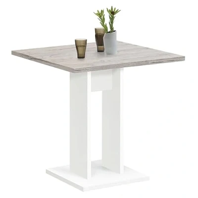 Imagen de FMD Möbel Mesa de Comedor, Tejido Madera, Color Blanco y Roble Arena, ca. 70 x 75 cm