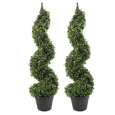 Imagen de Leaf Hojas Artificiales de Madera boj, árbol Torre, Parte Superior Metal en Espiral, par 90 cm Alto, Color Verde