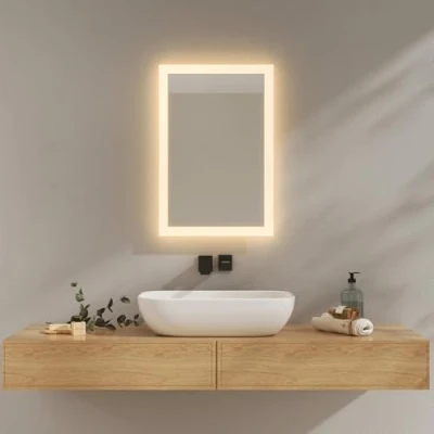 Imagen de EMKE Espejo baño con Luz LED 40x60 cm, de 3000K Blanco cálido, Interruptor Pared, Instalación Vertical/Horizontal, Anti explosión IP44, Ahorro energía,LED