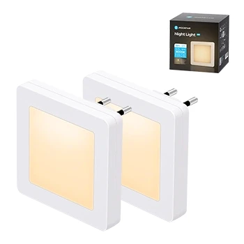 Imagen de Aigostar 2 Piezas Luz Nocturna Infantil con Sensor de Luz, Niveles Brillo Noche LED, Quitamiedos para Habitación Niños, Baño, Pasillo, Cocina, Escaleras, Blanco Cálido