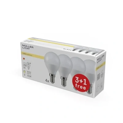 Imagen de Müller Licht Bombilla a gota LED E14 3W 2.700K mate 3+1 Set
