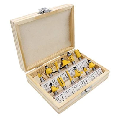 Imagen de DingGreat Juego de 12 fresas con punta carburo, vástago 8 mm para carpintería, fresadora herramientas eléctricas perforar madera