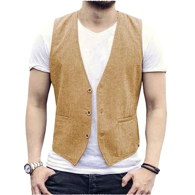 Imagen de AeoTeokey chaleco de lino verano para hombre, informal, ajuste regular, marrón, L