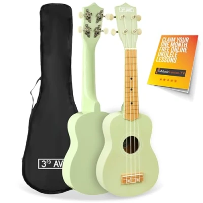 Imagen de 3rd Avenue ukelele soprano para principiantes de 53 cm, 4 cuerdas nailon con bolsa gratis, color verde pastel, lecciones en línea gratis 1 mes