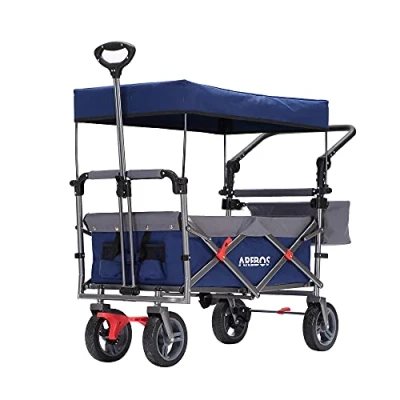 Imagen de AREBOS Carro de Mano Premium con Techo Plegable Carretilla Jardin Playa Azul