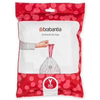 Imagen de Brabantia Bolsas de Basura PerfectFit (Código Y/20L) Extra Resistentes con cinta cierre (40 Bolsas)