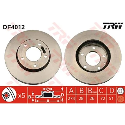 Imagen de TRW DF4012 Disco de freno 274 28 5 114 ventilado barnizado