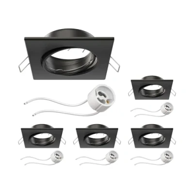 Imagen de ledscom.de 5 piezas Marco para empotrar en el techo RIR negro mate giratorio angular (LED/Halógeno/GU10/MR16/PAR16/50mm) incl. casquillo GU10