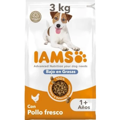 Imagen de IAMS Alimento seco bajo en grasas para perros comida seca adultos de más 1 año con pollo fresco, 3 kg