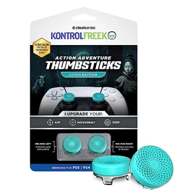 Imagen de KontrolFreek Lotus para Playstation 5, PS5 y 4, PS4, Performance Thumbsticks, 2 cóncavos de Altura Media, Verde Azulado/Transparente