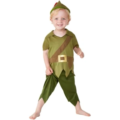 Imagen de Smiffys Disfraz de Robin Hood para niños pequeños, Verde y marrón, con sombrero, camiseta pantalones