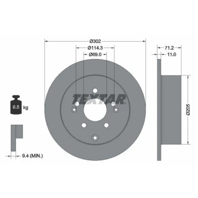 Imagen de TEXTAR PRO 92166103 Disco de freno 302 11 05/08 114,3 macizo revestido sin perno sujeción rueda, buje rueda HYUNDAI: SANTA FE 2