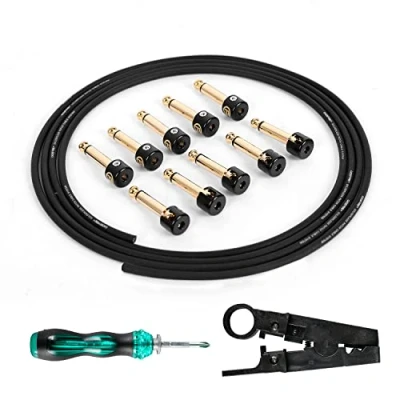 Imagen de Ghost Fire Kit cable pedalboard sin soldadura No requiere pelado cables, d 2 m y 10 conectores rectos o doblables punta cobre chapado en oro, para efectos guitarra