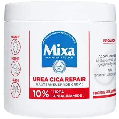 Imagen de Mixa Urea Crema rejuvenecedora de la piel con y niacinamida para seca, áspera desigual, repara alisa, hidratante el cuerpo, manos cara, Cica Repair+, 400 ml