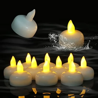 Imagen de PChero Velas impermeables sin llama Intermitente a batería Luces de té flotantes para bodas Fiestas cumpleaños, Baño, Bañera hidromasaje, Spa, Piscina, Estanque [Blanco cálido]