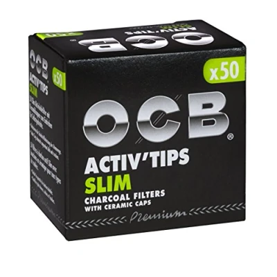 Imagen de OCB ActivTips Slim Filtro de carbón Activo con Tapas cerámica (7 mm, 5 Paquetes 50 Unidades), Activado, Plata, smal