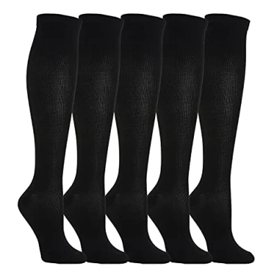 Imagen de 5 Pares Calcetines/ Medias de Compresión para Hombres y Mujeres, Running, Deporte, Correr, Senderismo, Volar, Viajar, Varicosas, Embarazo Médicos (Negro, S M)