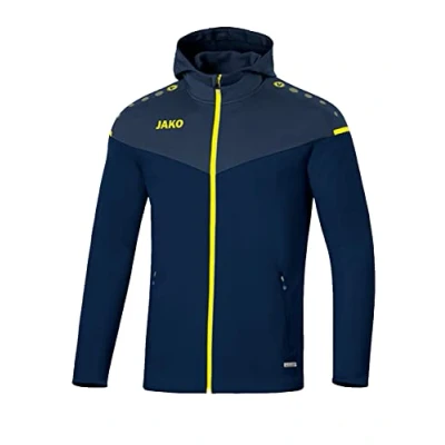Imagen de JAKO Chaqueta con capucha Unisex para niños Champ 2.0, niños, capucha, 6820, azul marino/azul oscuro/amarillo neón., 164