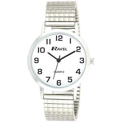 Imagen de Ravel Reloj Tradicional Unisex con Esfera de Números Claros Correa Extensible Tono Plateado