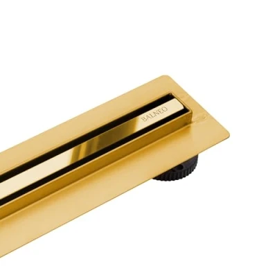 Imagen de BALNEO Canal de Ducha, Desagüe 80cm Suelo con Espejo Dorado Acero Inoxidable, Panel Estrecho 14mm, Juego Completo, Bajo 57mm, Ducha Proline Delgado y