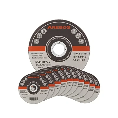 Imagen de Arebos Discos de corte 100 piezas ruedas Ø 125mm x 1mm 22,2mm apto para acero, acero inoxidable, inox, hierro, chapa, metal avance y retroceso EN 12413 certificado por (MPA)